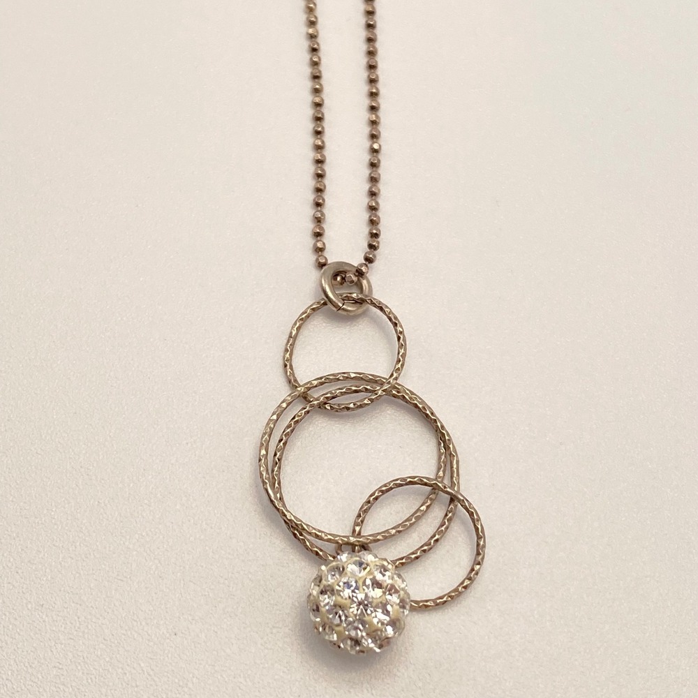 Vintage Italy Necklace 925 Sterling Silver Modernist Crystal Ball Silver 16in